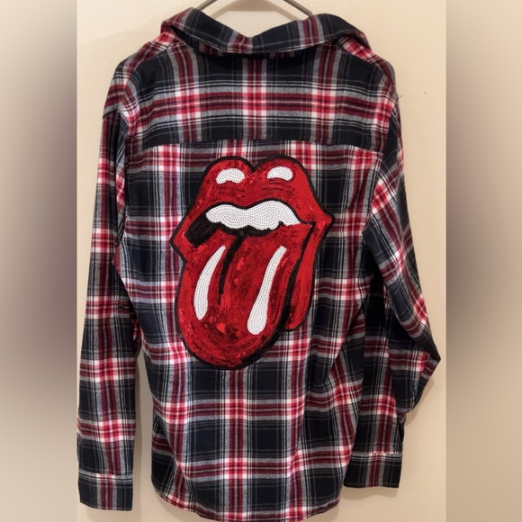 Rolling Stones Sequin
Red Lips Tongue Flannel Shirt Size Small/New Without Tags - Picture 3 of 7